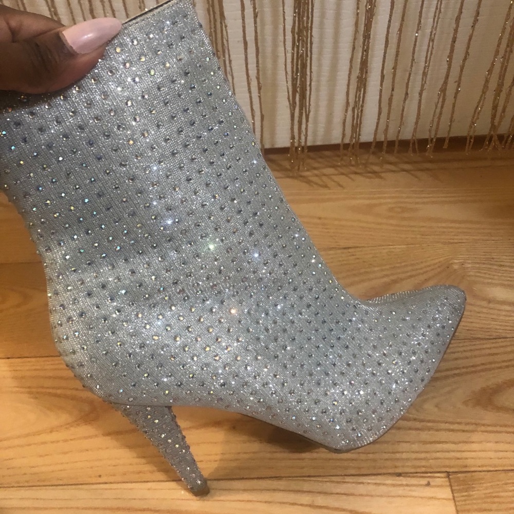 Silver rhinestone booties